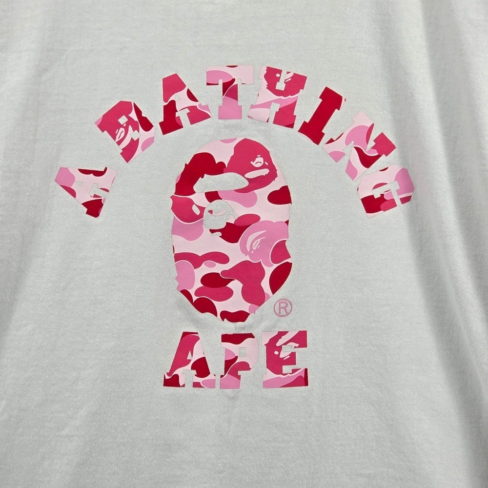 A Bathing Ape BAPE Pink Camo College Logo Tee Mens Large White